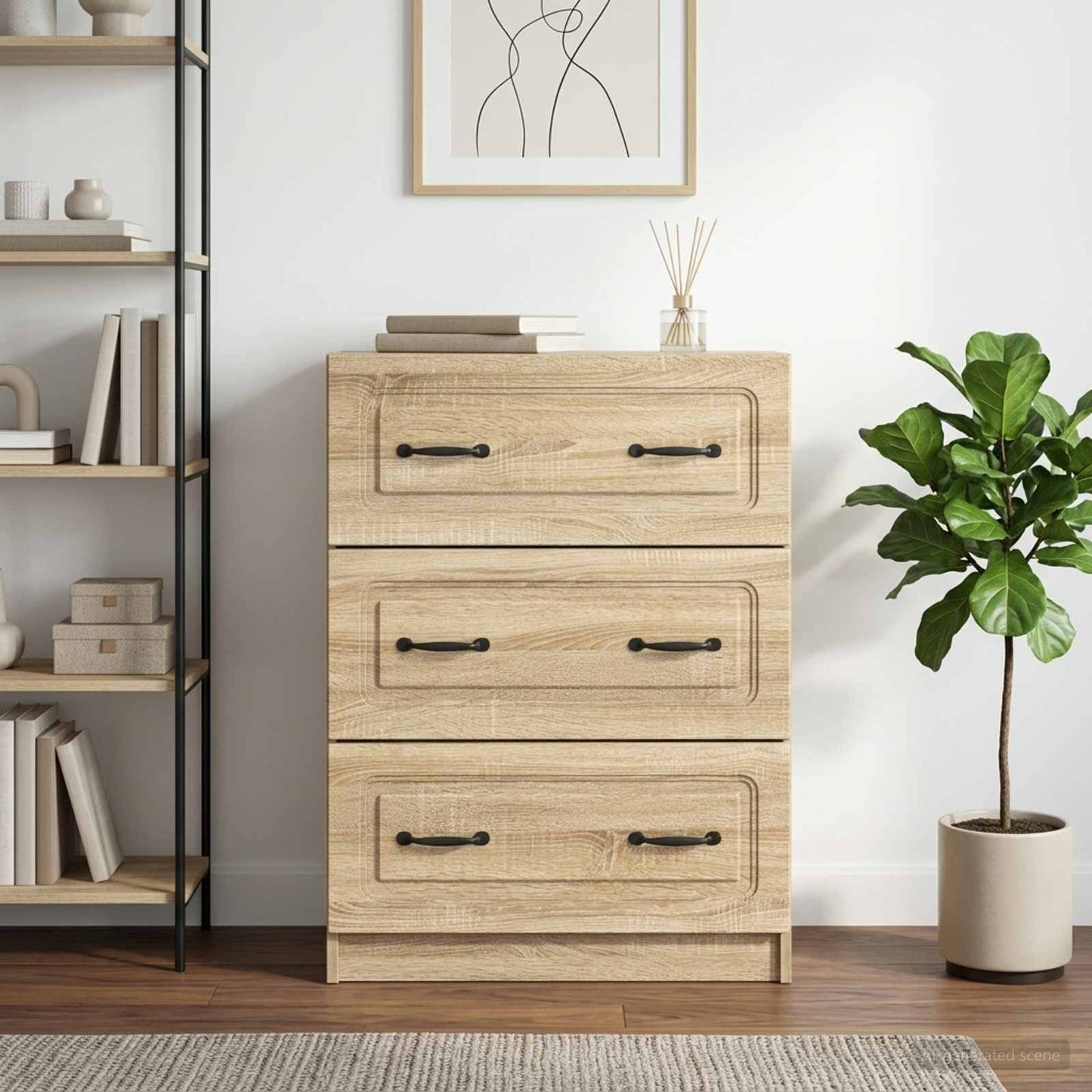 vidaXL Drawer Cabinet Sonoma Oak 66 x 34.5 x 87 cm Engineered Wood