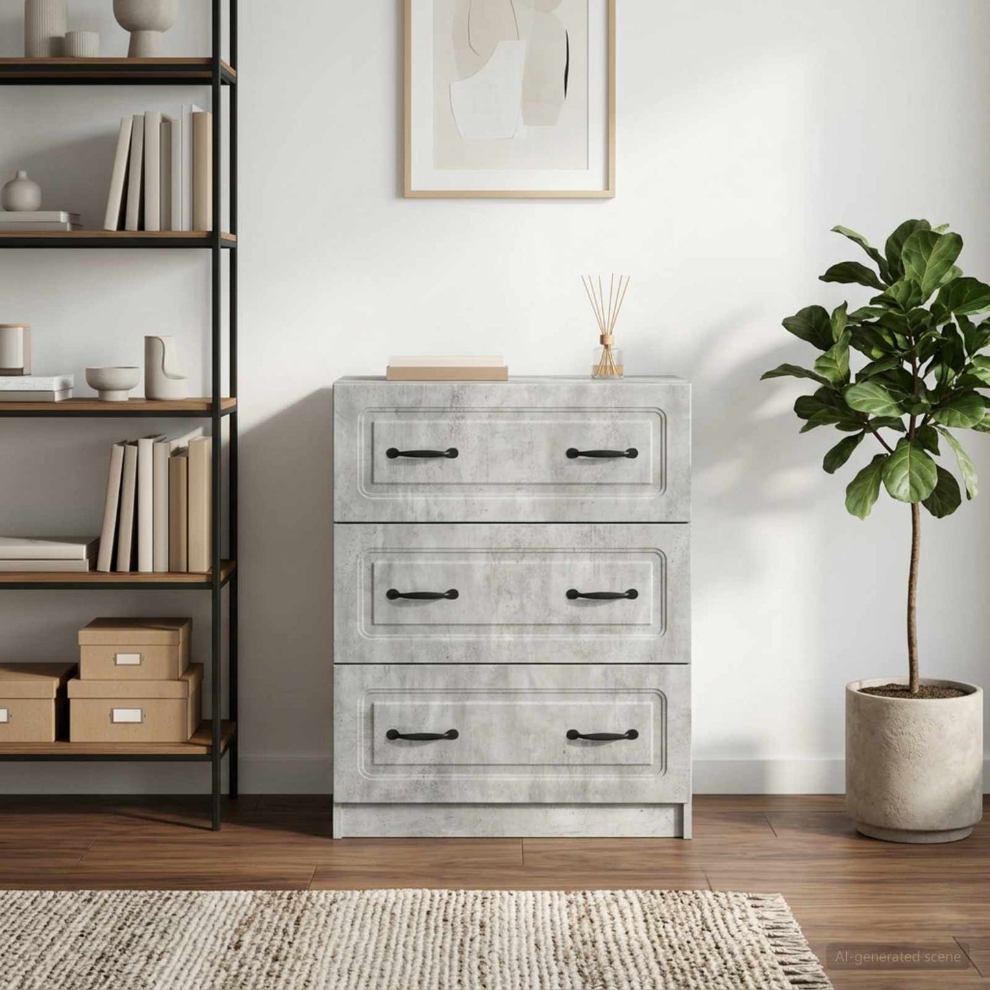 vidaXL Drawer Cabinet Concrete Grey 66 x 34.5 x 87 cm Engineered Wood