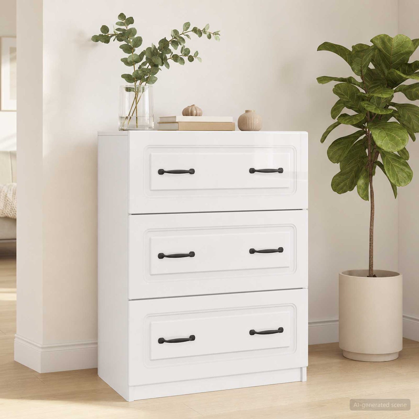 vidaXL Drawer Cabinet High Gloss White 66 x 34.5 x 87 cm