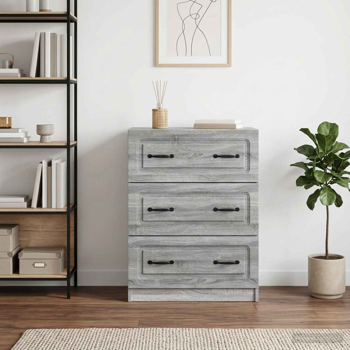 vidaXL Drawer Cabinet 66 x 34.5 x 87 cm Engineered Wood Grey Sonoma