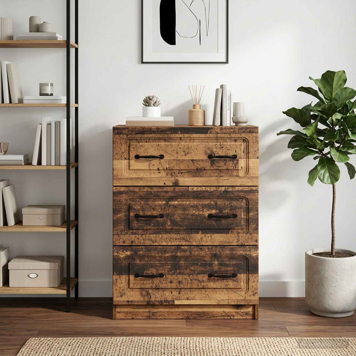 vidaXL Drawer Cabinet Old Wood 66 x 34.5 x 87 cm Engineered Wood