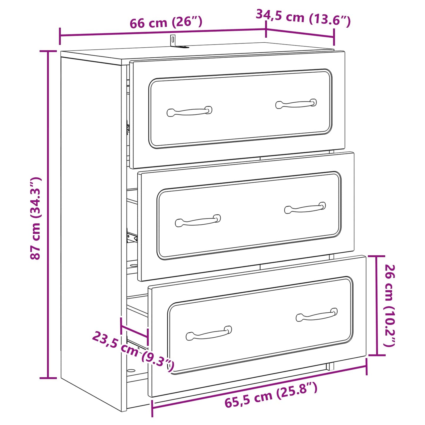 vidaXL Drawer Cabinet Old Wood 66 x 34.5 x 87 cm Engineered Wood