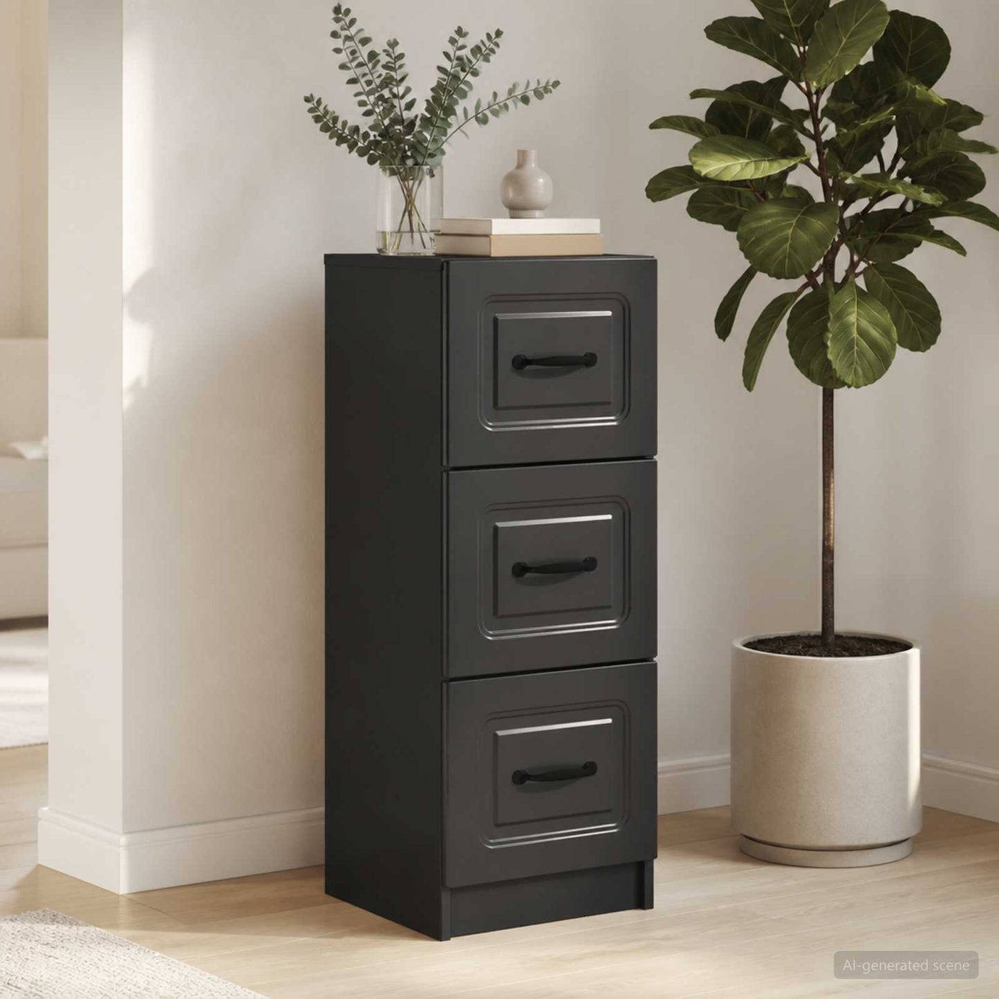 vidaXL Drawer Cabinet Black 33 x 34.5 x 87 cm Engineered Wood