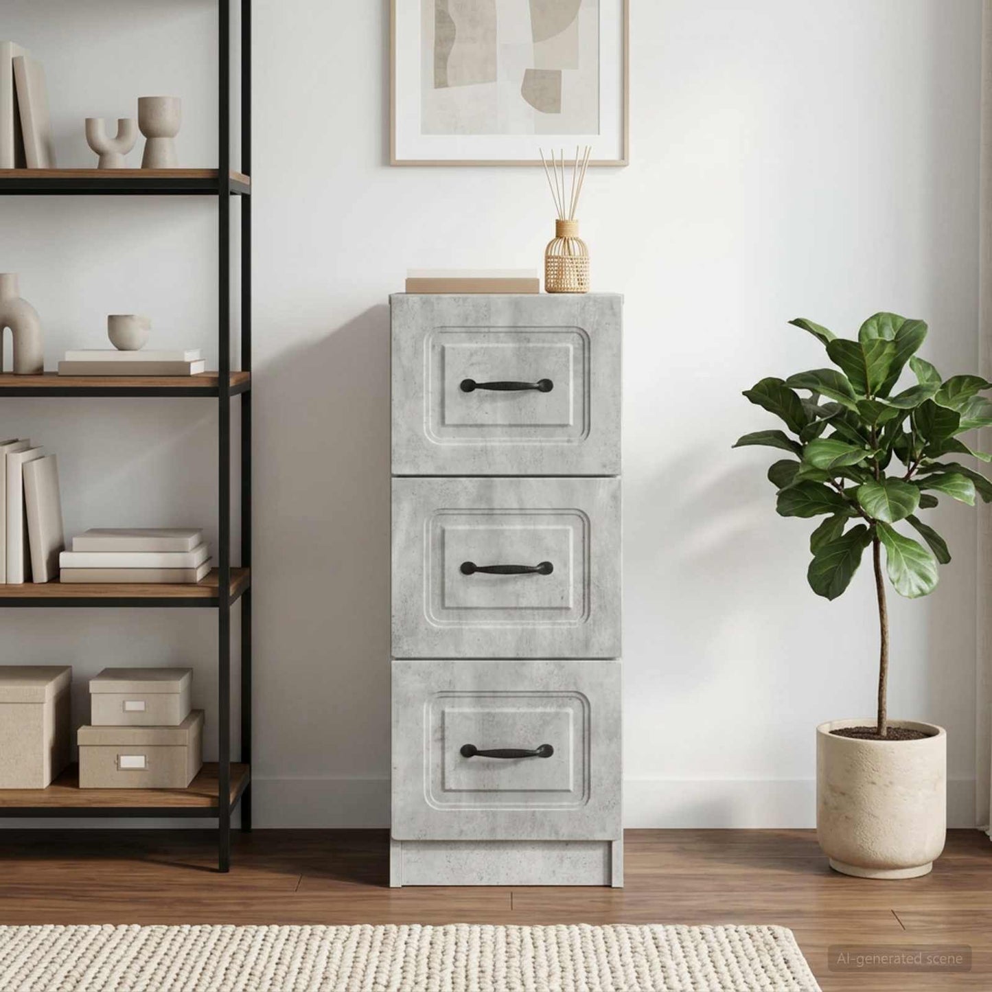 vidaXL Drawer Cabinet Concrete Grey 33 x 34.5 x 87 cm Engineered Wood