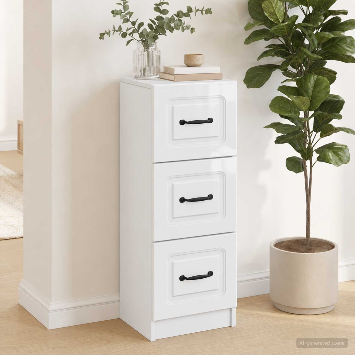 vidaXL Drawer Cabinet High Gloss White 33 x 34.5 x 87 cm