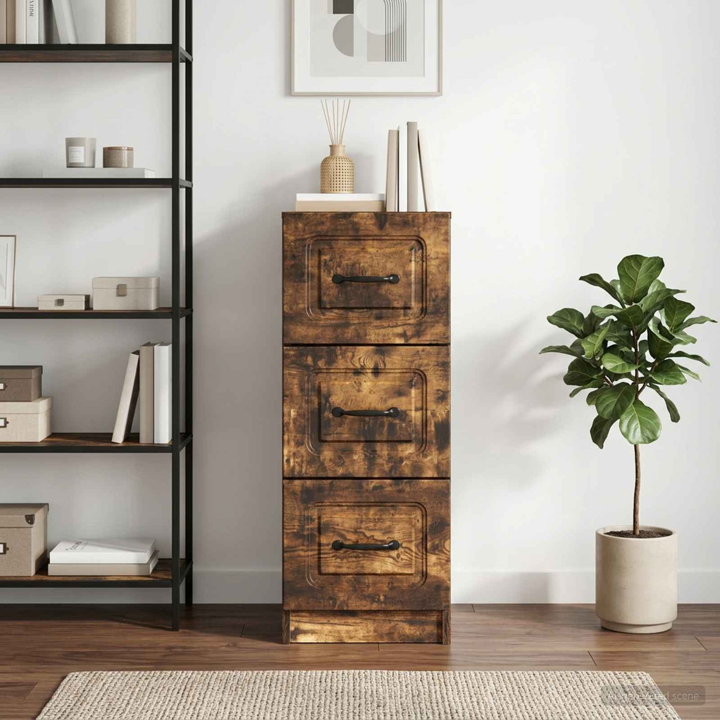 vidaXL Drawer Cabinet Smoked Oak 33 x 34.5 x 87 cm Engineered Wood