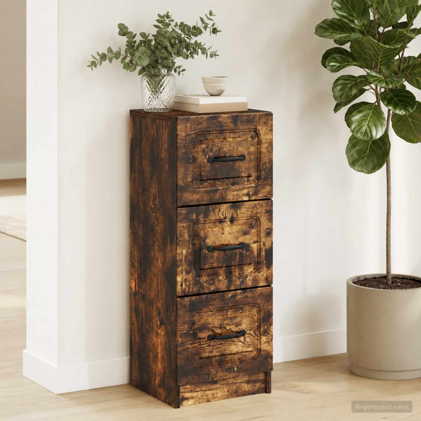 vidaXL Drawer Cabinet Smoked Oak 33 x 34.5 x 87 cm Engineered Wood