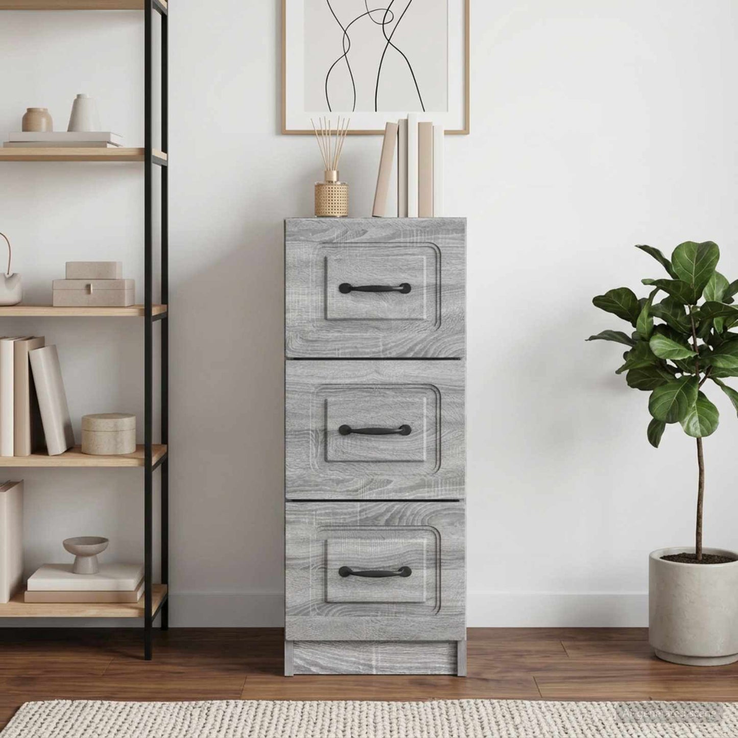vidaXL Drawer Cabinet Grey Sonoma 33 x 34.5 x 87 cm Engineered Wood