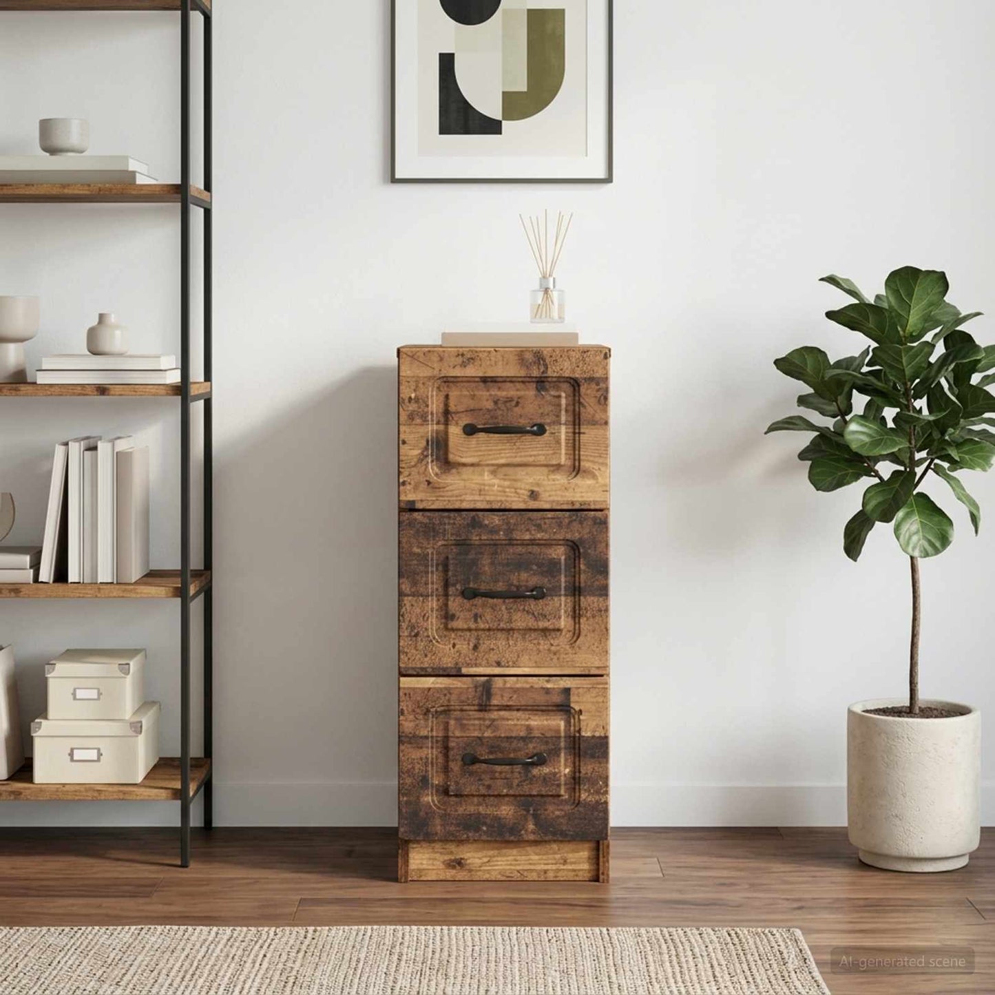 vidaXL Drawer Cabinet Old Wood 33 x 34.5 x 87 cm Engineered Wood