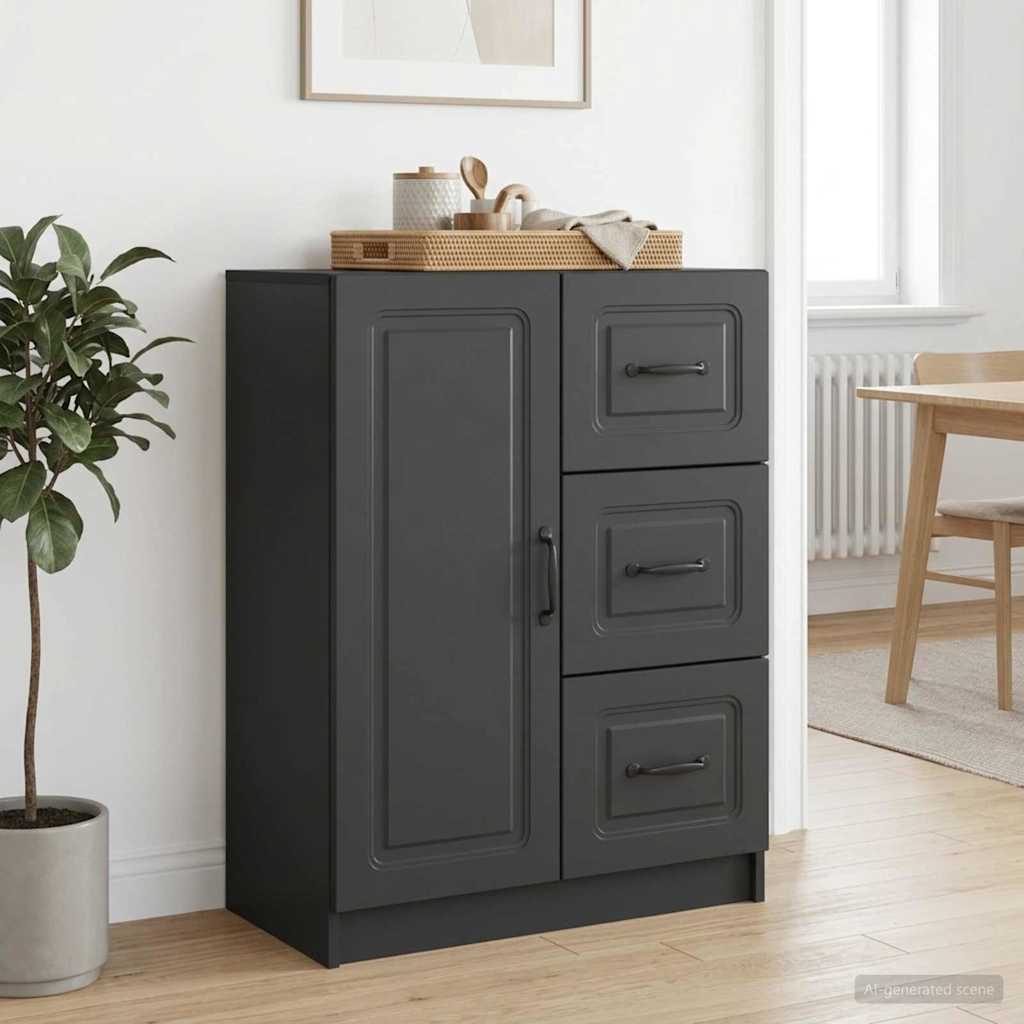 vidaXL Sideboard with Drawer Black 66 x 34.5 x 87 cm Engineered Wood
