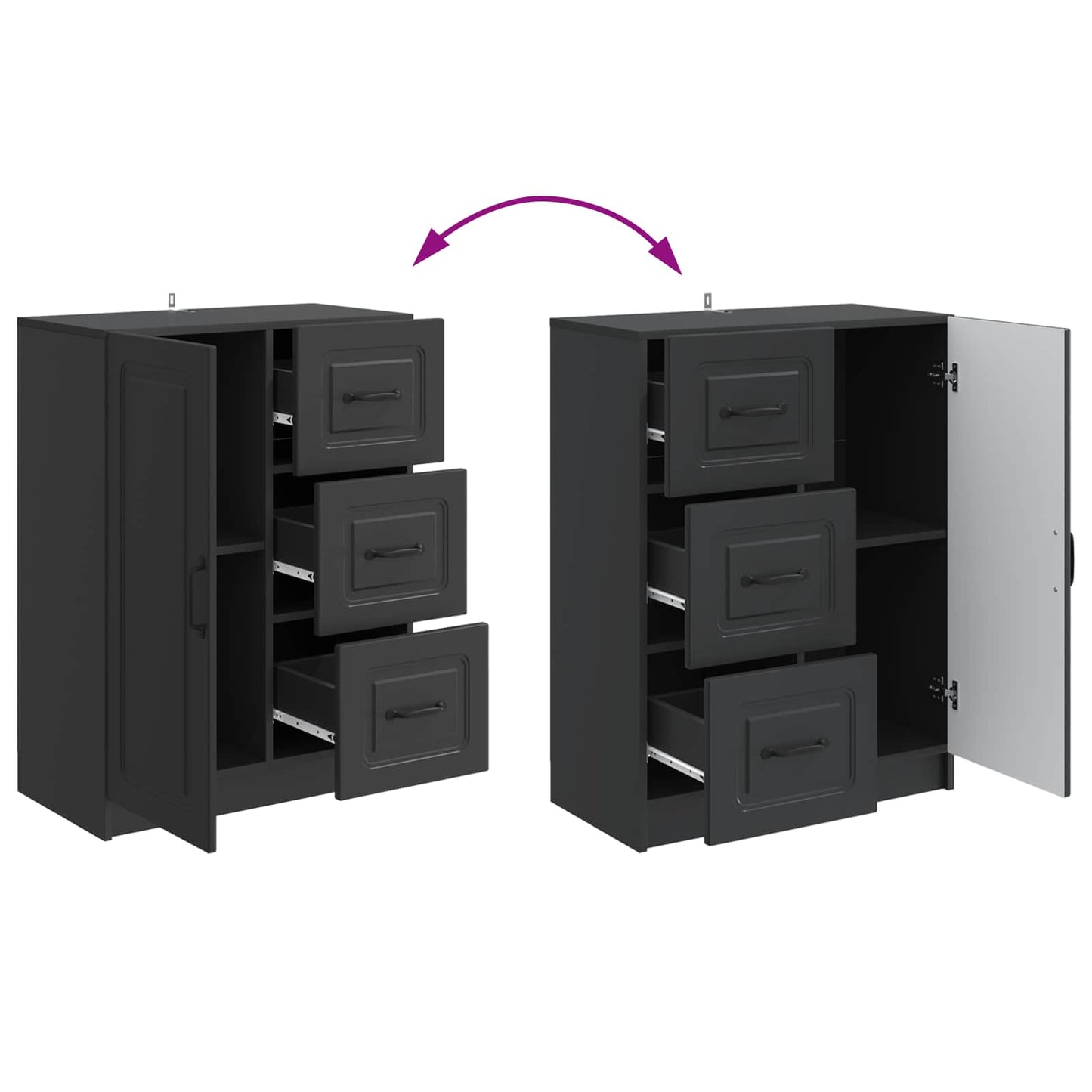 vidaXL Sideboard with Drawer Black 66 x 34.5 x 87 cm Engineered Wood