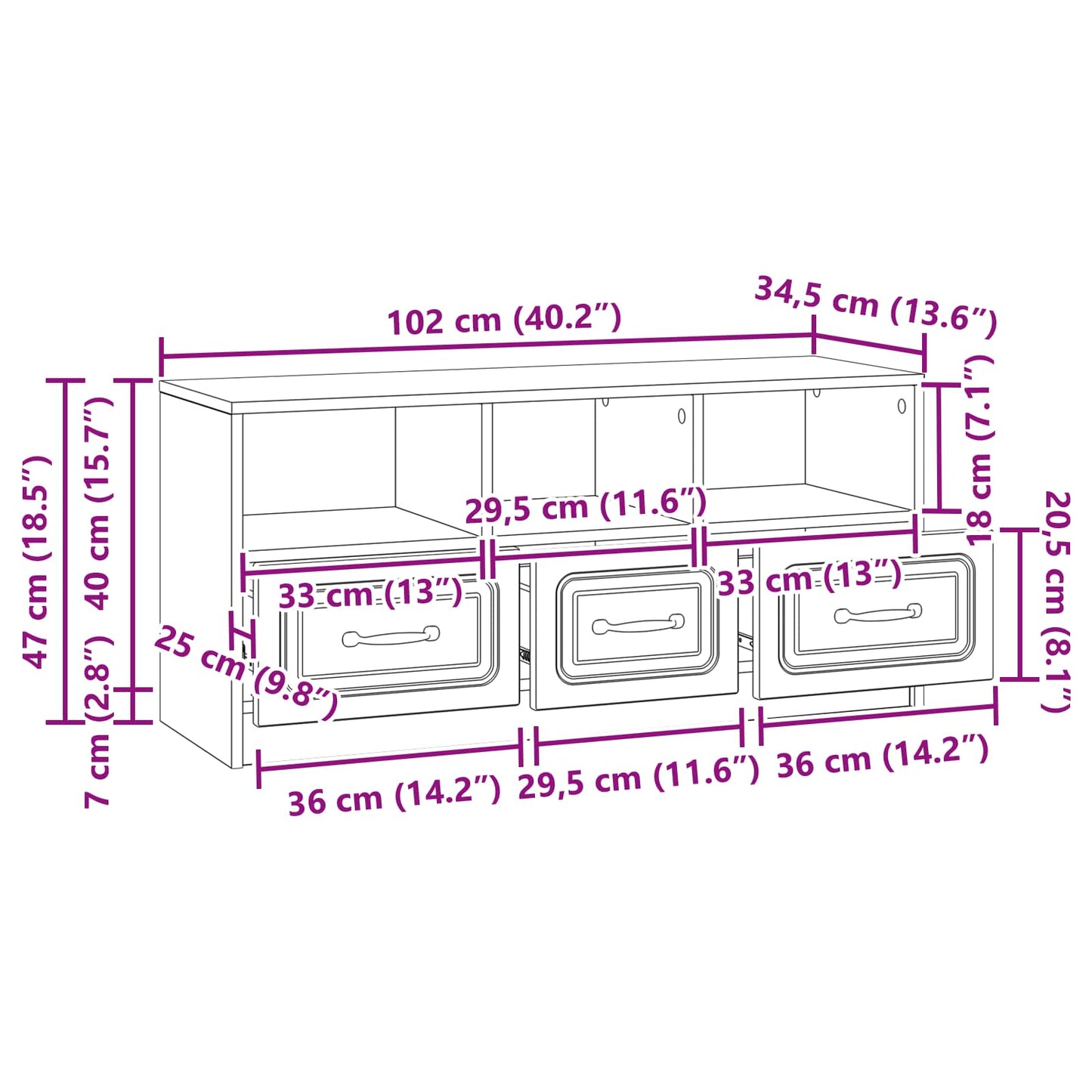 vidaXL TV Cabinet Concrete Grey 102 x 34.5 x 47 cm Engineered Wood