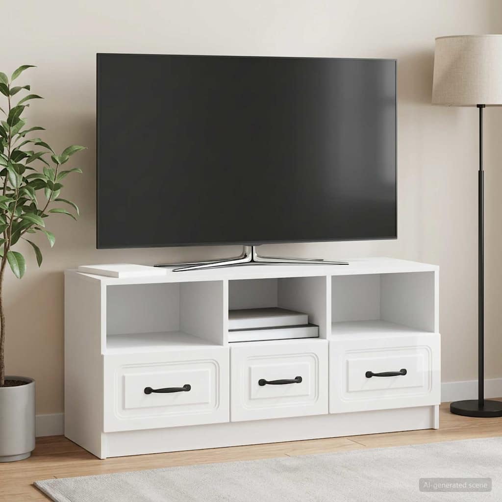 vidaXL TV Cabinet High Gloss White 102 x 34.5 x 47 cm Engineered Wood