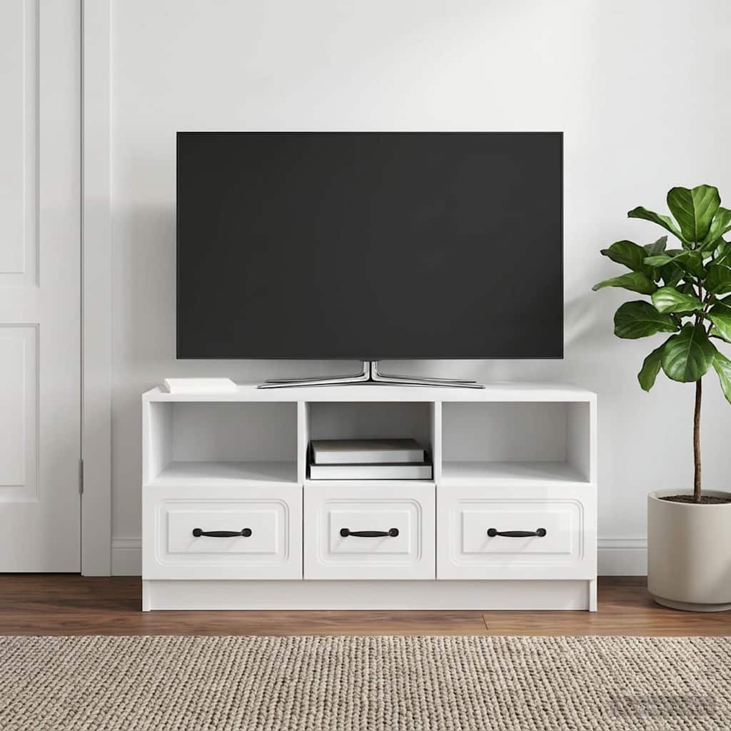 vidaXL TV Cabinet High Gloss White 102 x 34.5 x 47 cm Engineered Wood