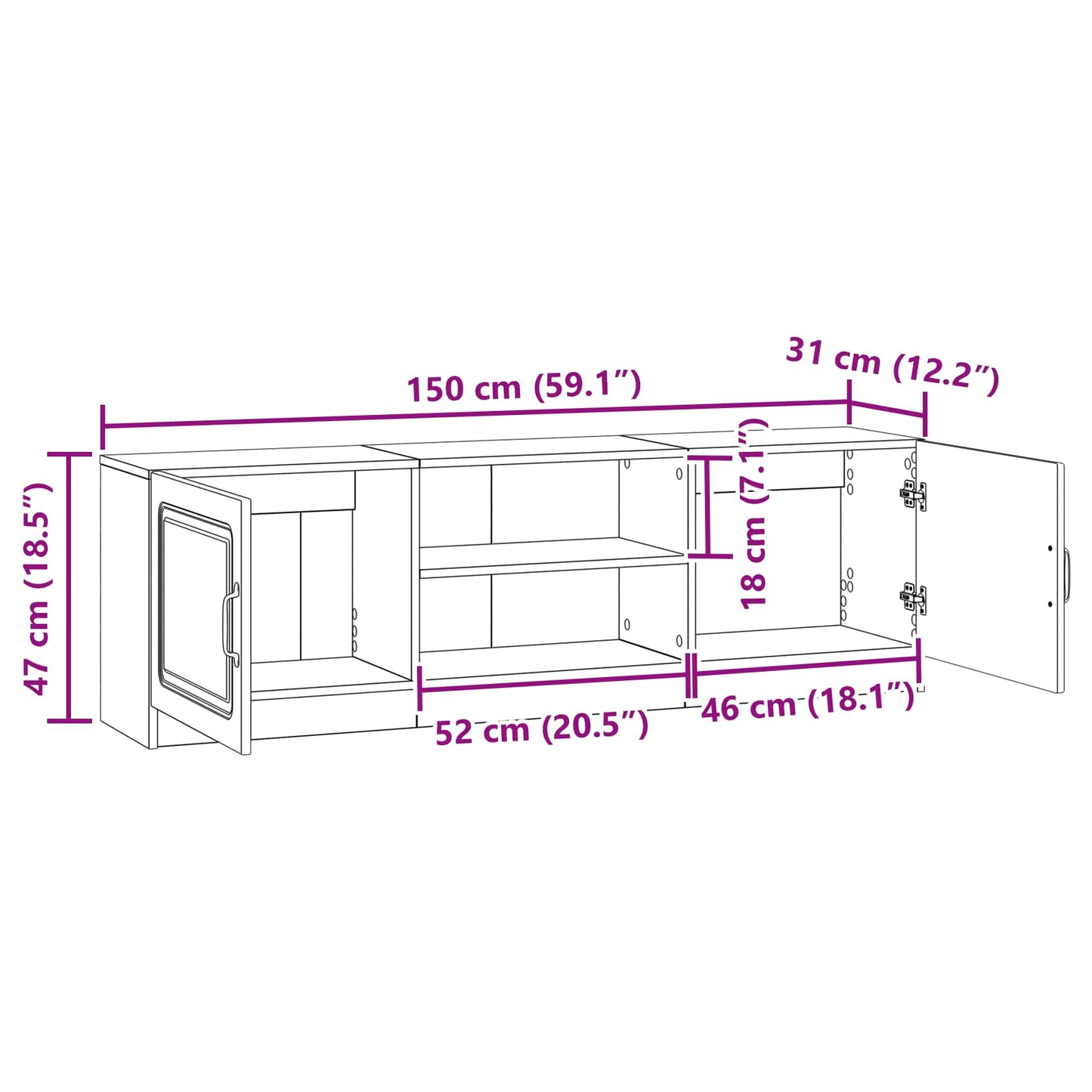 vidaXL TV Cabinet Artisan Oak 150 x 31 x 47 cm Engineered Wood