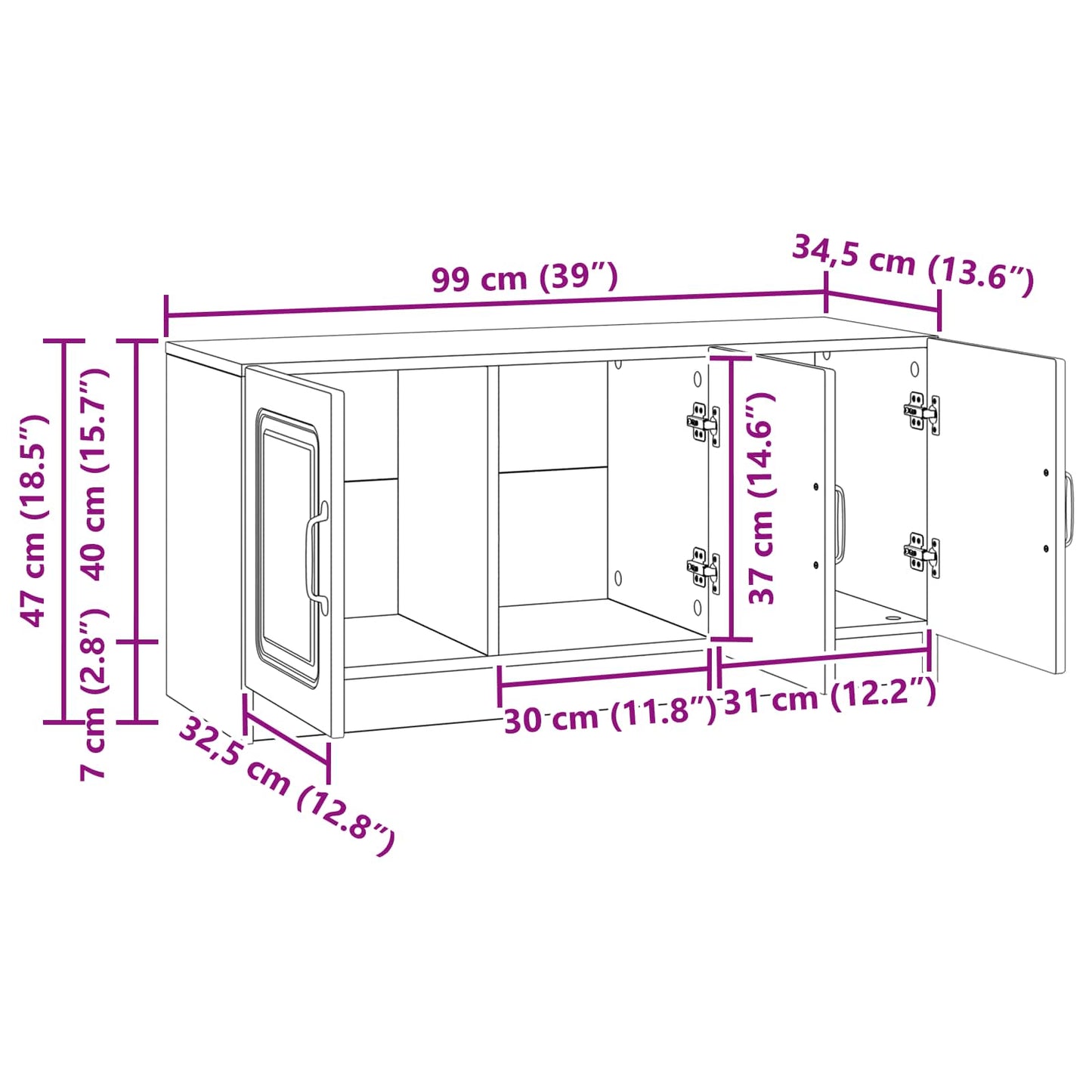 vidaXL TV Cabinet Old Wood 99 x 34.5 x 47 cm Engineered Wood