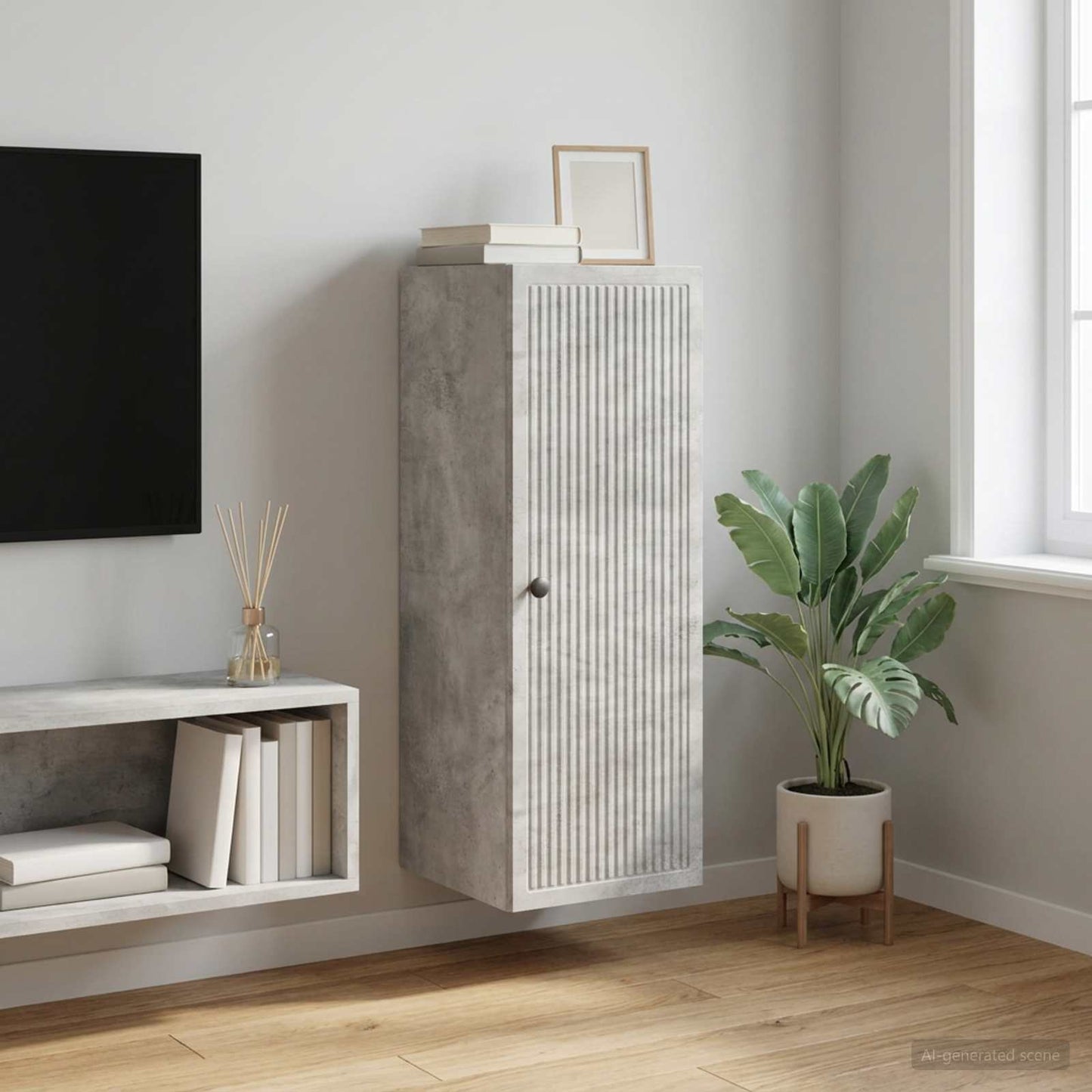 vidaXL Wall-Mounted Cabinet Concrete Grey 33 x 34.5 x 90 cm