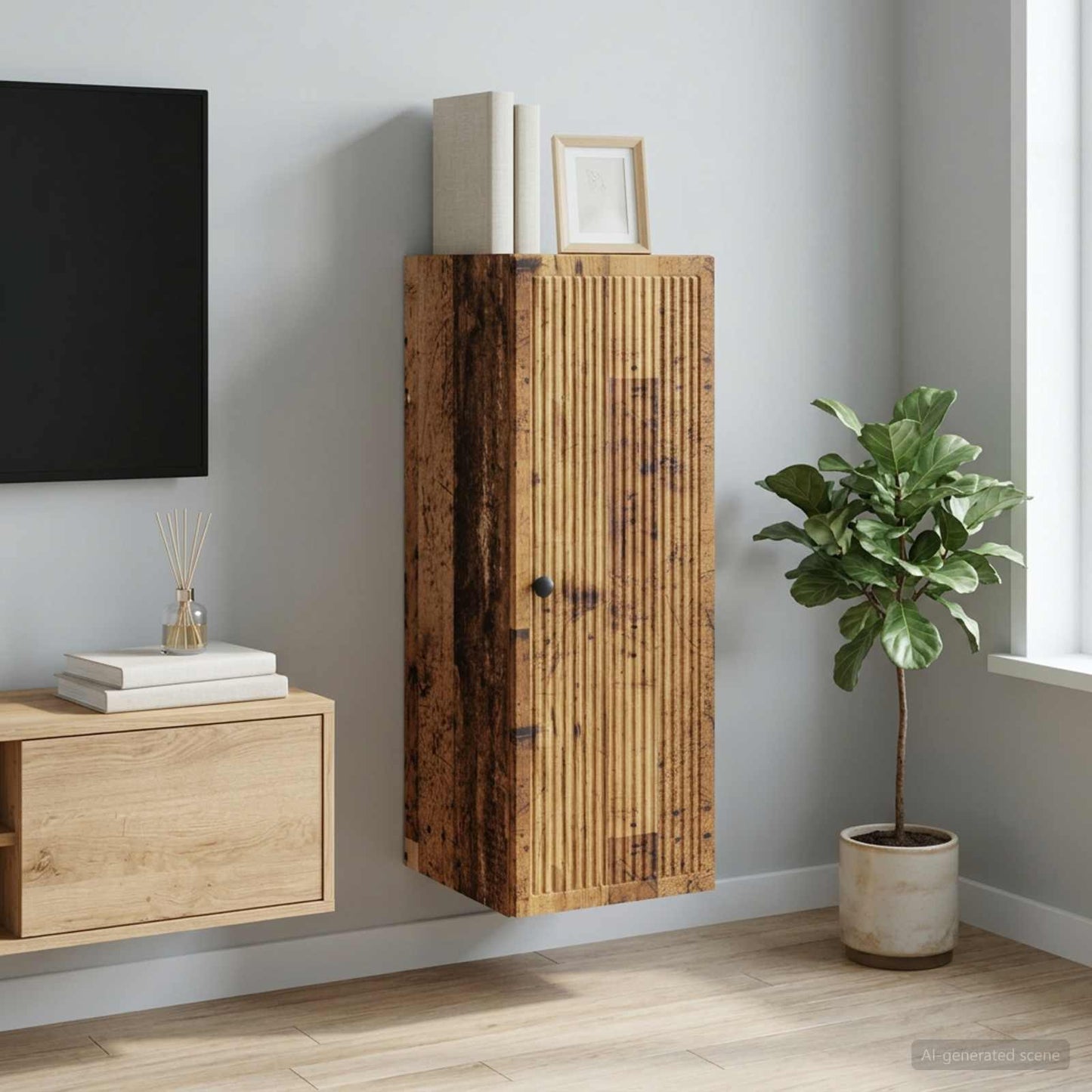 vidaXL Wall-Mounted Cabinet Old Wood 33 x 34.5 x 90 cm Engineered Wood