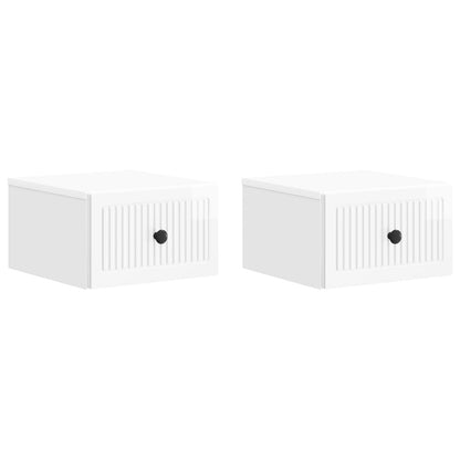 vidaXL Wall-Mounted Bedside Cabinet with Drawer 2 pcs High Gloss White