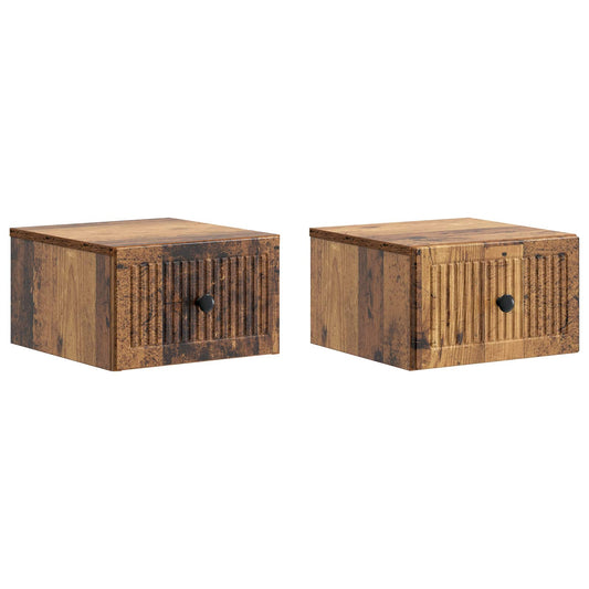 vidaXL Wall-Mounted Bedside Cabinet 2 pcs Old Wood 33 x 34.5 x 20 cm