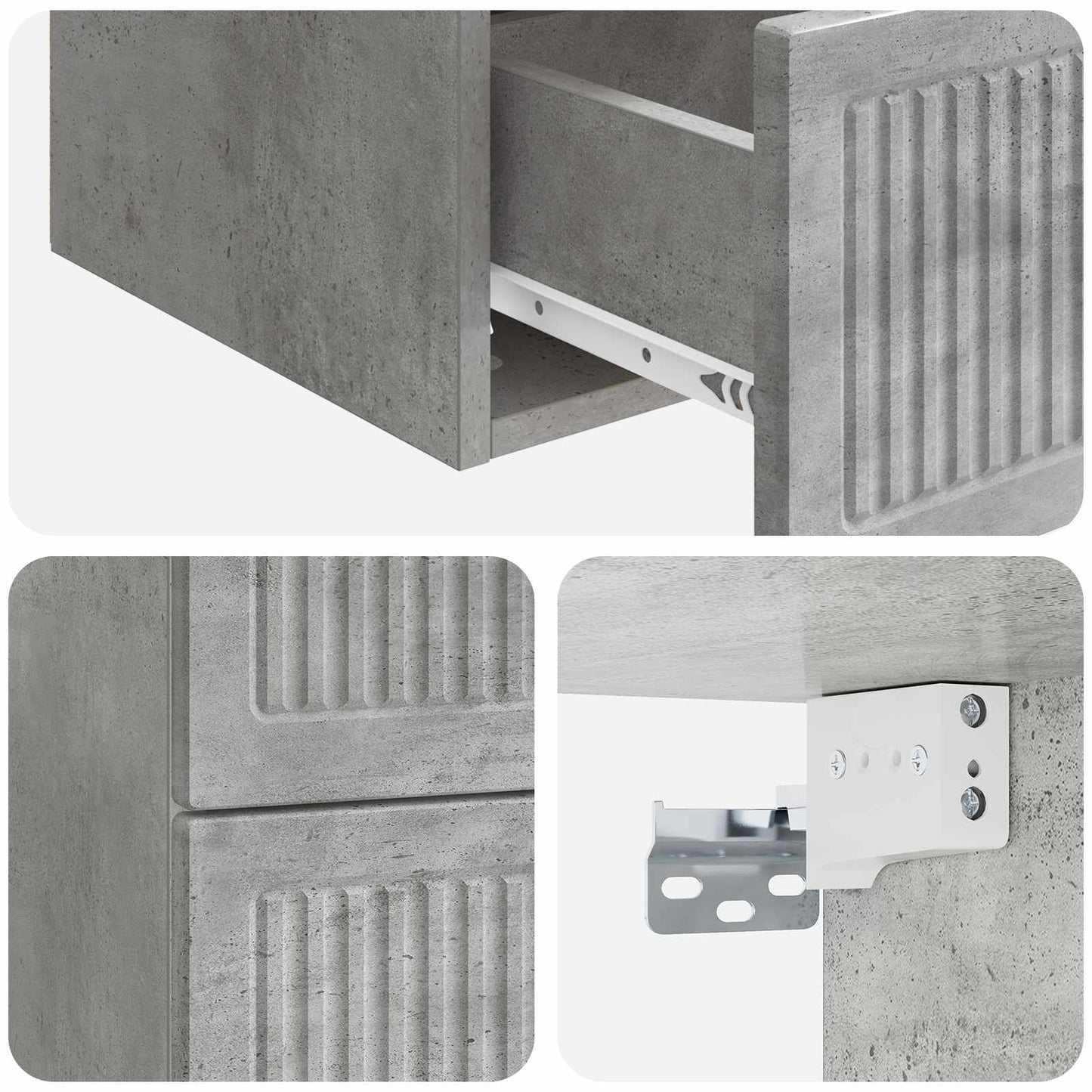 vidaXL Wall-Mounted Bedside Cabinet Concrete Grey 33 x 34.5 x 40 cm