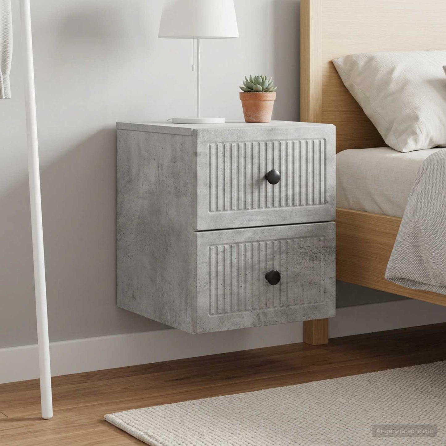 vidaXL Wall-Mounted Bedside Cabinet with Drawer 2 pcs Concrete Grey