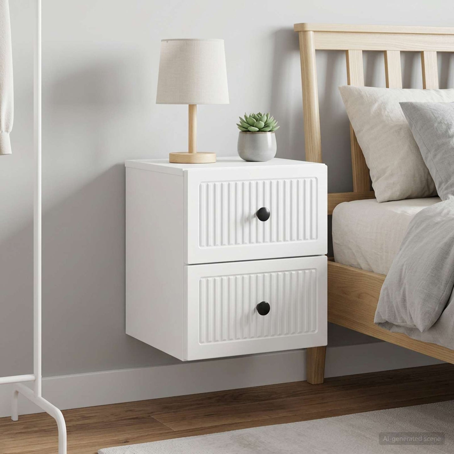 vidaXL Wall-Mounted Bedside Cabinet with Drawer 2 pcs High Gloss White