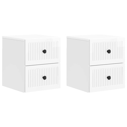 vidaXL Wall-Mounted Bedside Cabinet with Drawer 2 pcs High Gloss White