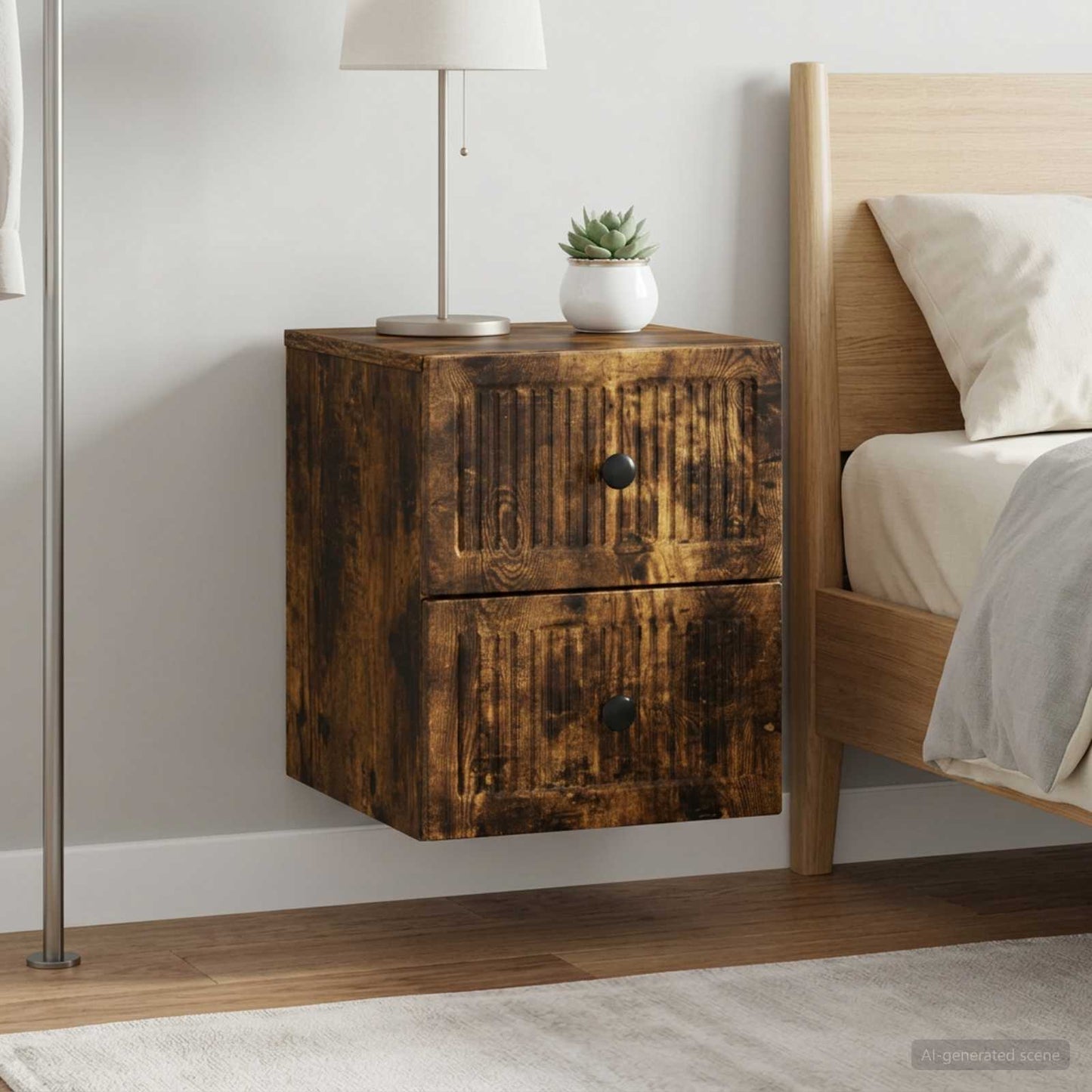 vidaXL Wall-Mounted Bedside Cabinet 2 pcs Smoked Oak 33 x 34.5 x 40 cm