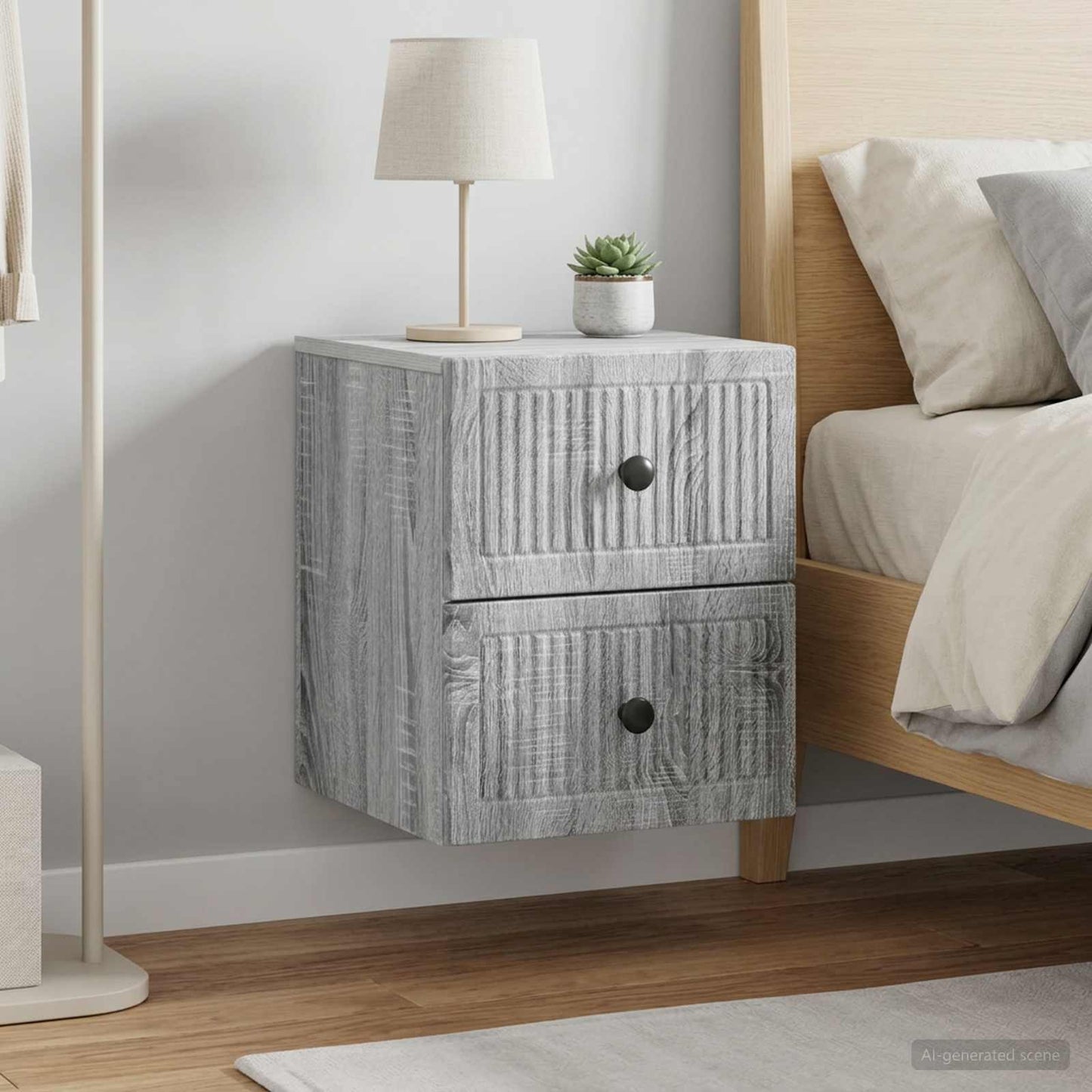 vidaXL Wall-Mounted Bedside Cabinet 2 pcs Grey Sonoma Engineered Wood