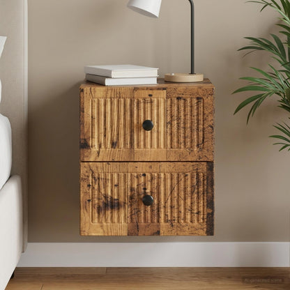 vidaXL Wall-Mounted Bedside Cabinet Old Wood 33 x 34.5 x 40 cm