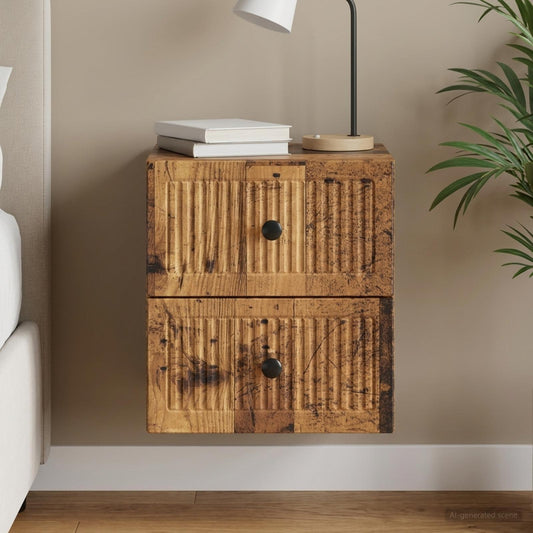 vidaXL Wall-Mounted Bedside Cabinet Old Wood 33 x 34.5 x 40 cm