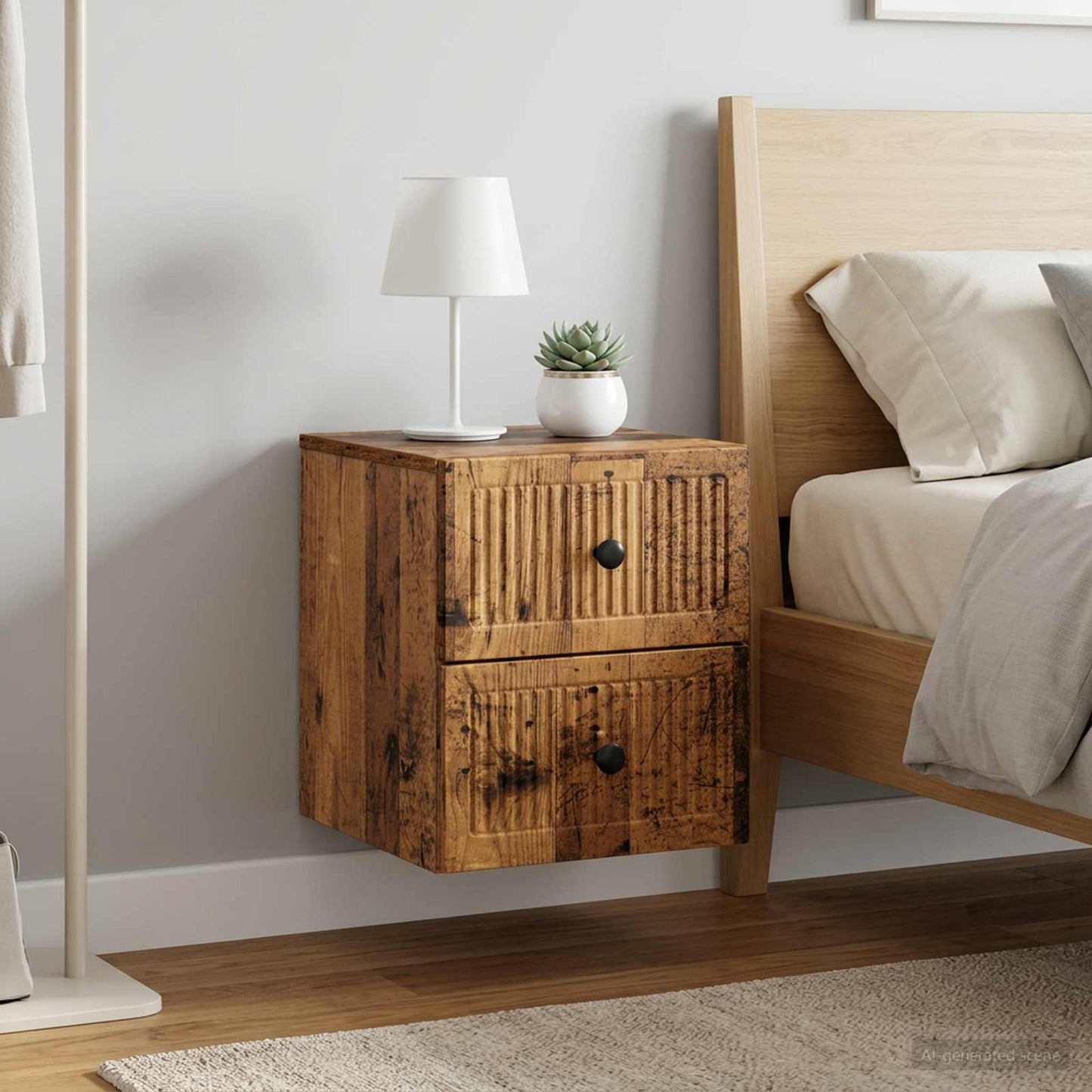 vidaXL Wall-Mounted Bedside Cabinet 2 pcs Old Wood 33 x 34.5 x 40 cm