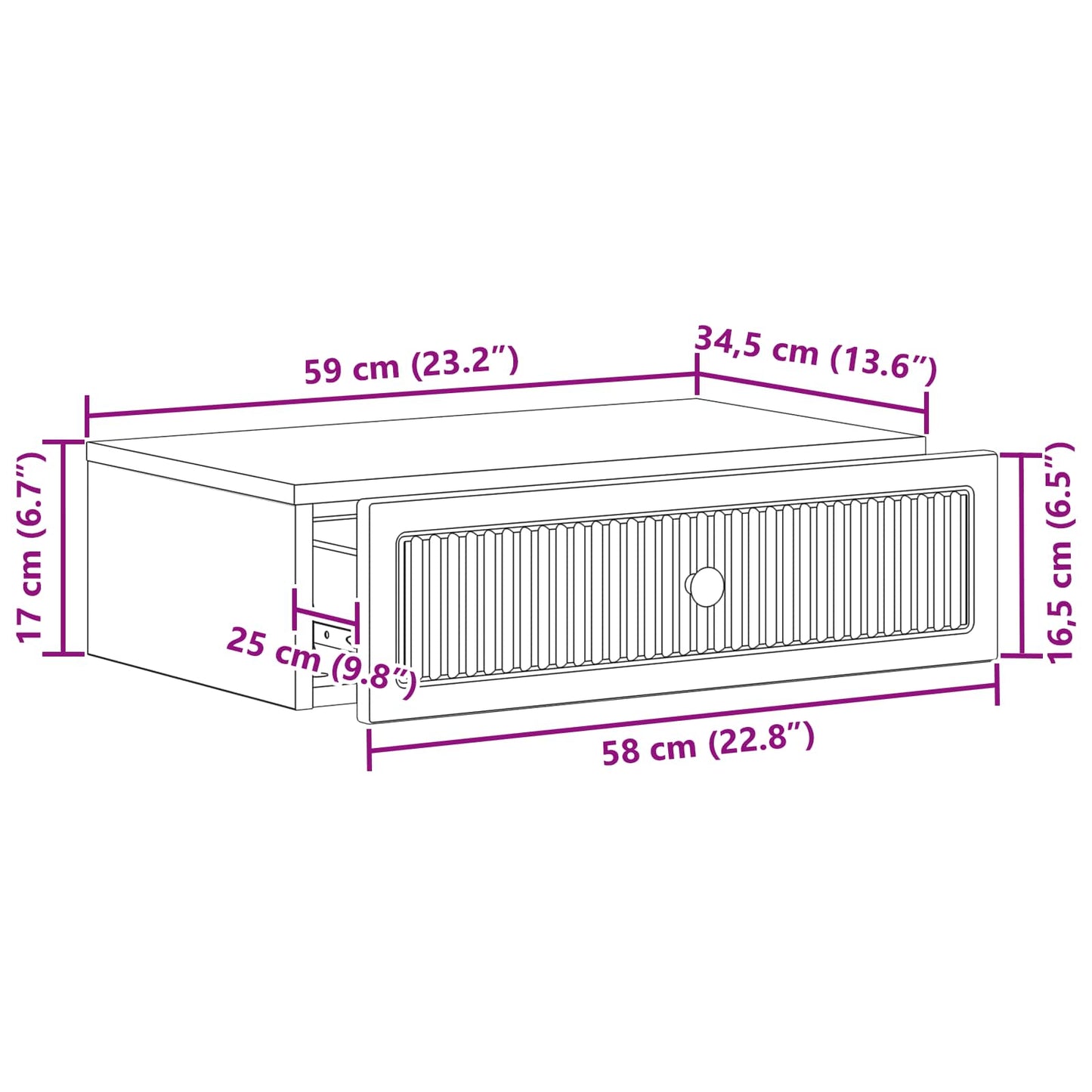 vidaXL Wall-Mounted Side Table Grey Sonoma 59 x 34.5 x 17 cm