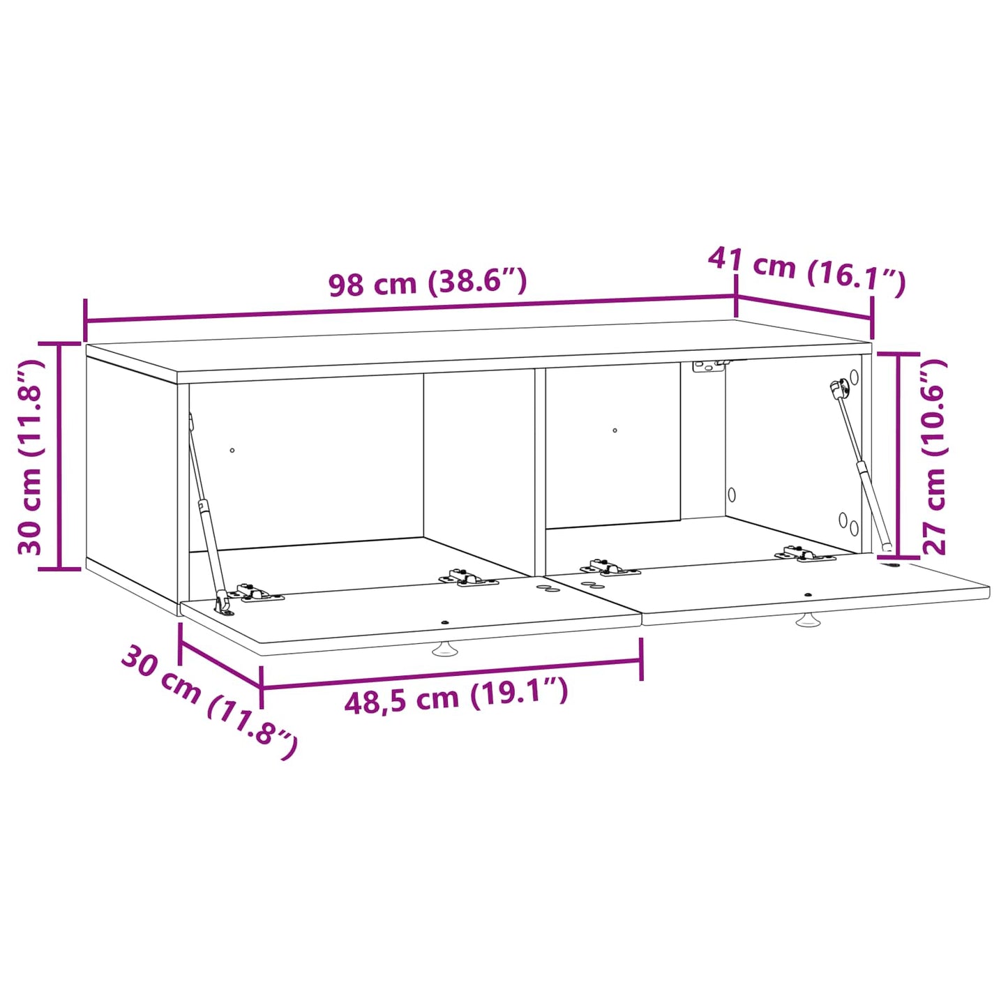 vidaXL Wall-Mounted TV Cabinet High Gloss White 98 x 41 x 30 cm