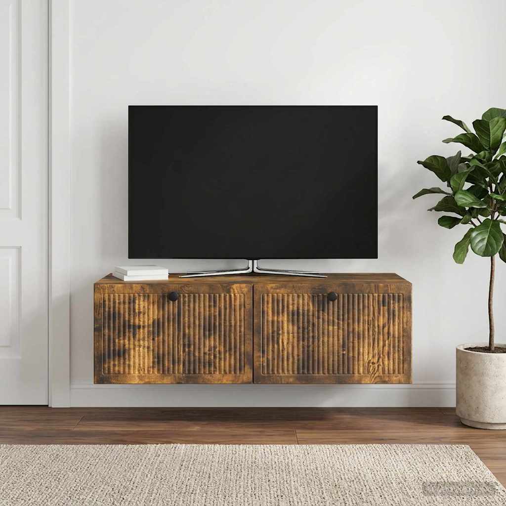 vidaXL Wall-Mounted TV Cabinet Wall-mounted Smoked Oak 98 x 41 x 30 cm