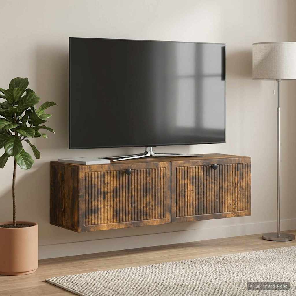 vidaXL Wall-Mounted TV Cabinet Wall-mounted Smoked Oak 98 x 31 x 30 cm