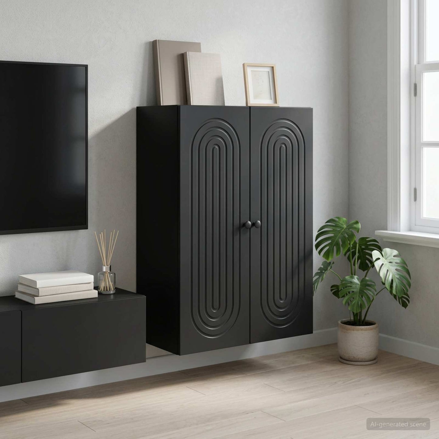 vidaXL Wall-Mounted Cabinet Black 66 x 34.5 x 90 cm Engineered Wood