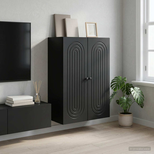 vidaXL Wall-Mounted Cabinet Black 66 x 34.5 x 90 cm Engineered Wood
