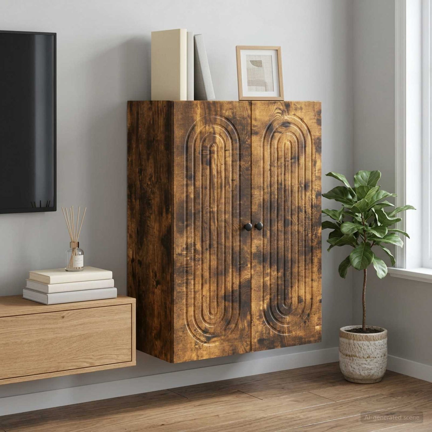 vidaXL Wall-Mounted Cabinet Smoked Oak 66 x 34.5 x 90 cm