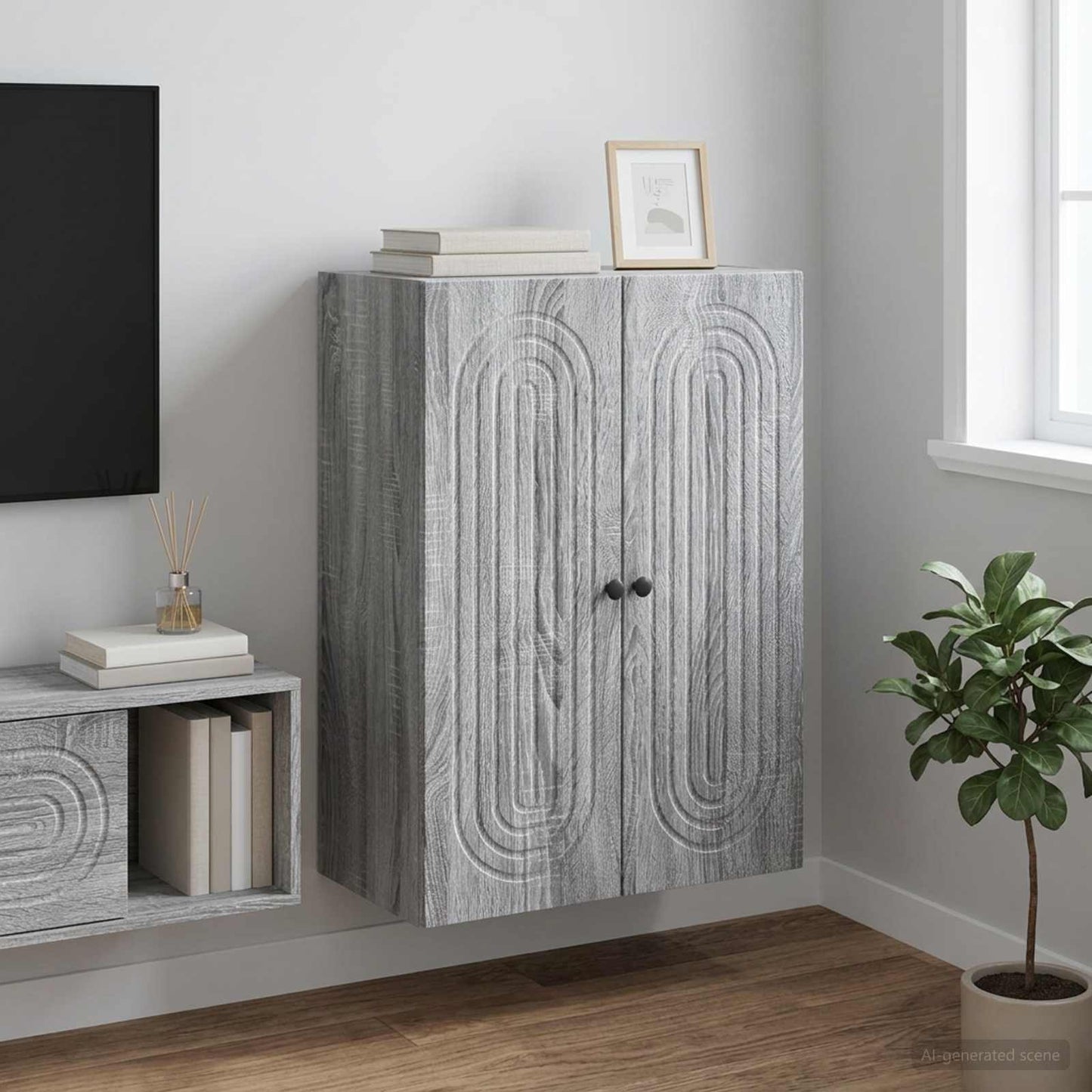 vidaXL Wall-Mounted Cabinet Grey Sonoma 66 x 34.5 x 90 cm