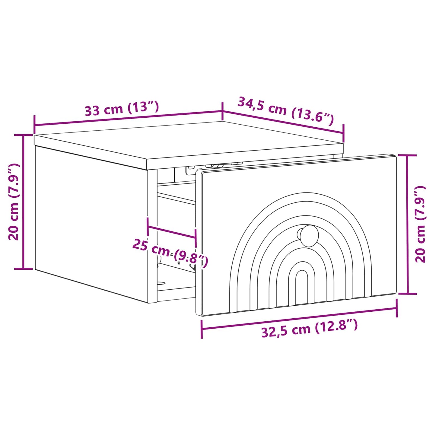 vidaXL Wall-Mounted Bedside Cabinet High Gloss White 33 x 34.5 x 20 cm