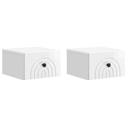 vidaXL Wall-Mounted Bedside Cabinet with Drawer 2 pcs High Gloss White