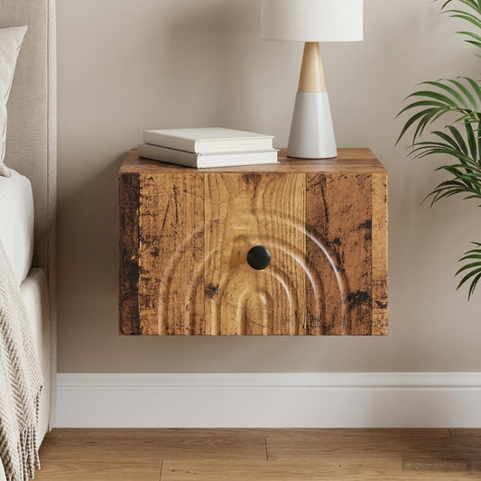 vidaXL Wall-Mounted Bedside Cabinet Old Wood 33 x 34.5 x 20 cm