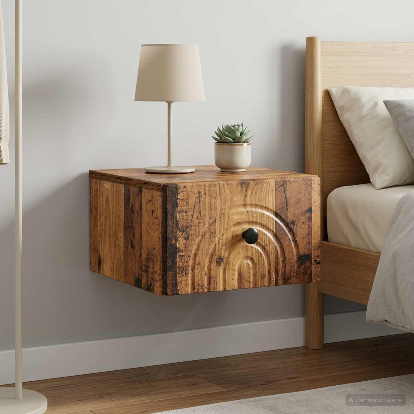 vidaXL Wall-Mounted Bedside Cabinet 2 pcs Old Wood 33 x 34.5 x 20 cm