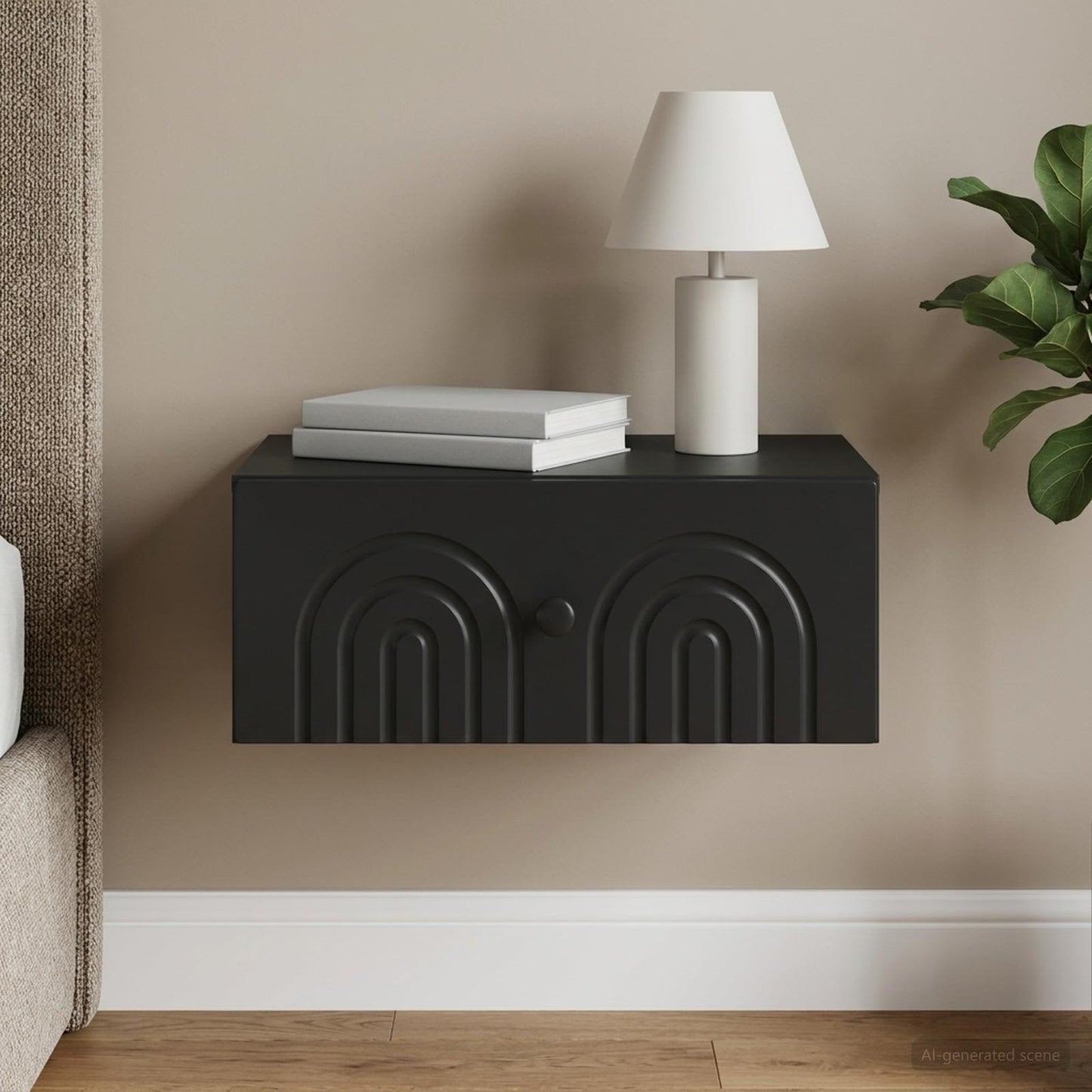 vidaXL Wall-Mounted Bedside Cabinet Black 49 x 34.5 x 20 cm