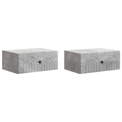 vidaXL Wall-Mounted Bedside Cabinet with Drawer 2 pcs Concrete Grey