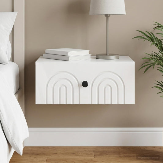 vidaXL Wall-Mounted Bedside Cabinet High Gloss White 49 x 34.5 x 20 cm