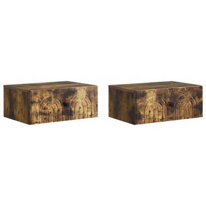 vidaXL Wall-Mounted Bedside Cabinet 2 pcs Smoked Oak 49 x 34.5 x 20 cm
