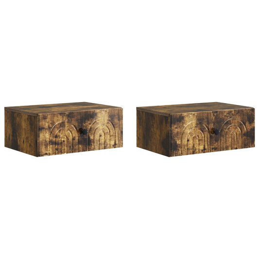 vidaXL Wall-Mounted Bedside Cabinet 2 pcs Smoked Oak 49 x 34.5 x 20 cm